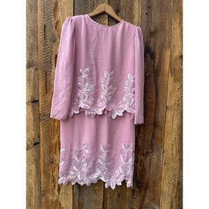Pretty In Pink Vintage Chiffon Floral Embroidered  Womens M Romantic Coquette